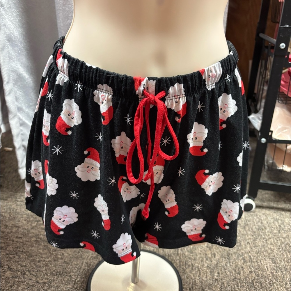 Pillow Talk Festive Santa Print Black Sleep Shorts